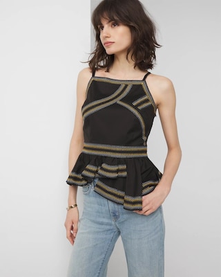 Sleeveless Embroidered Peplum Halter Top | White House Black